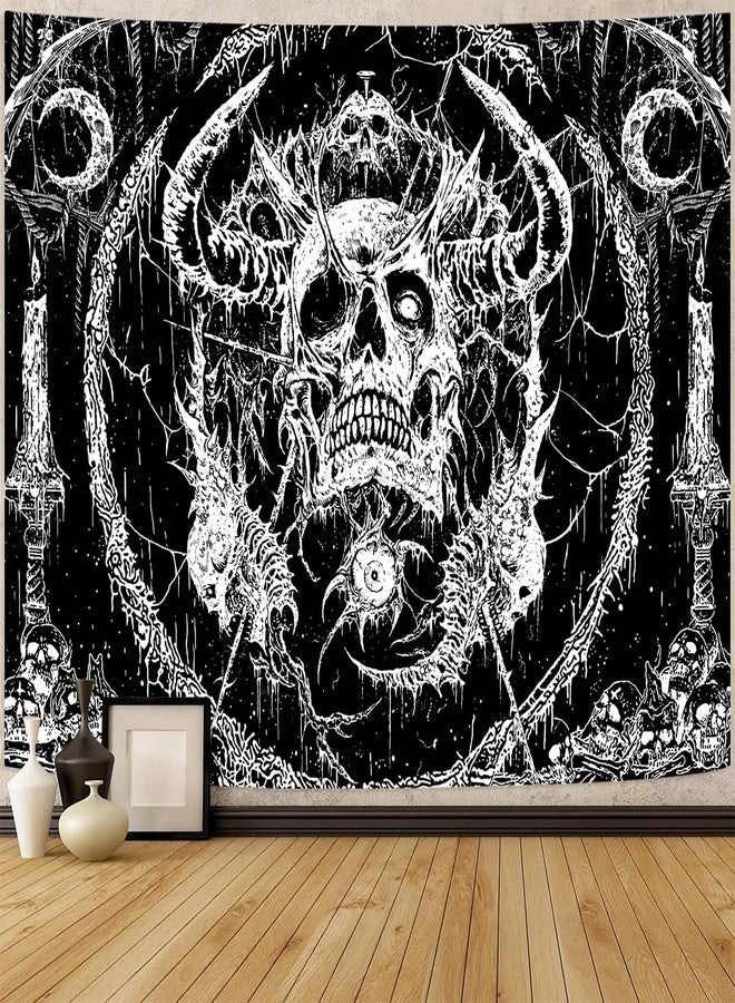 Lifeella Skull Tapestry, Gothic Horror Moon Skeleton Mystic Dark Tapestries for Bedroom Grunge Wall Hanging Black and White 36 x 48 inch - Image 1